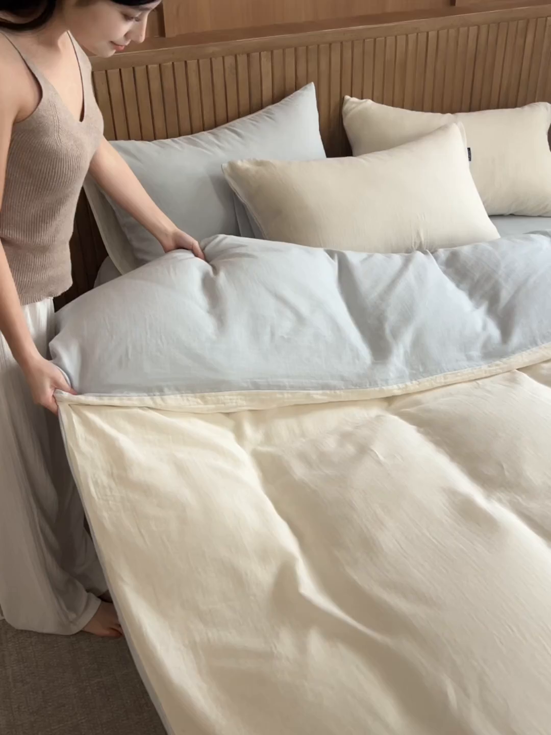 91家纺网 家纺一手货源 找家纺 宜代光年 2025新款全棉纯棉享云棉纯色暗合系列四件套 云享棉-雾蓝