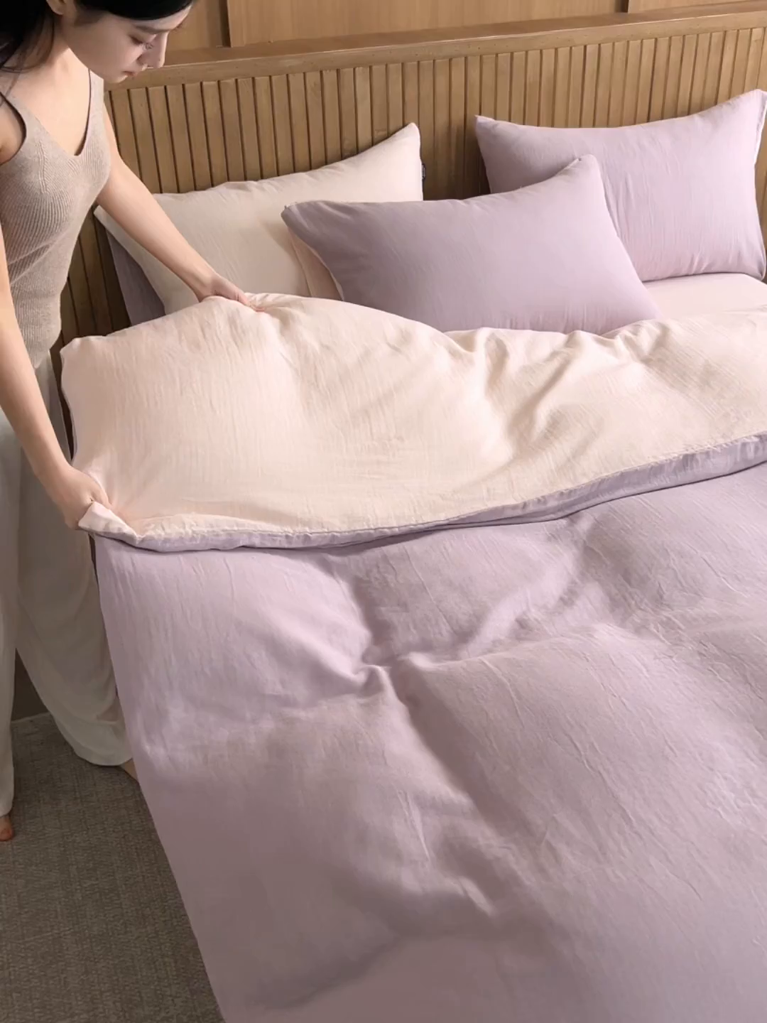 91家纺网 家纺一手货源 找家纺 宜代光年 2025新款全棉纯棉享云棉纯色暗合系列四件套 云享棉-柔紫