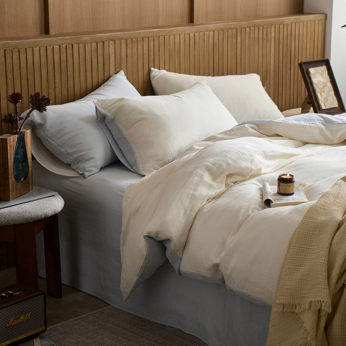 91家纺网 家纺一手货源 找家纺 宜代光年 2025新款全棉纯棉享云棉纯色暗合系列四件套 云享棉-雾蓝