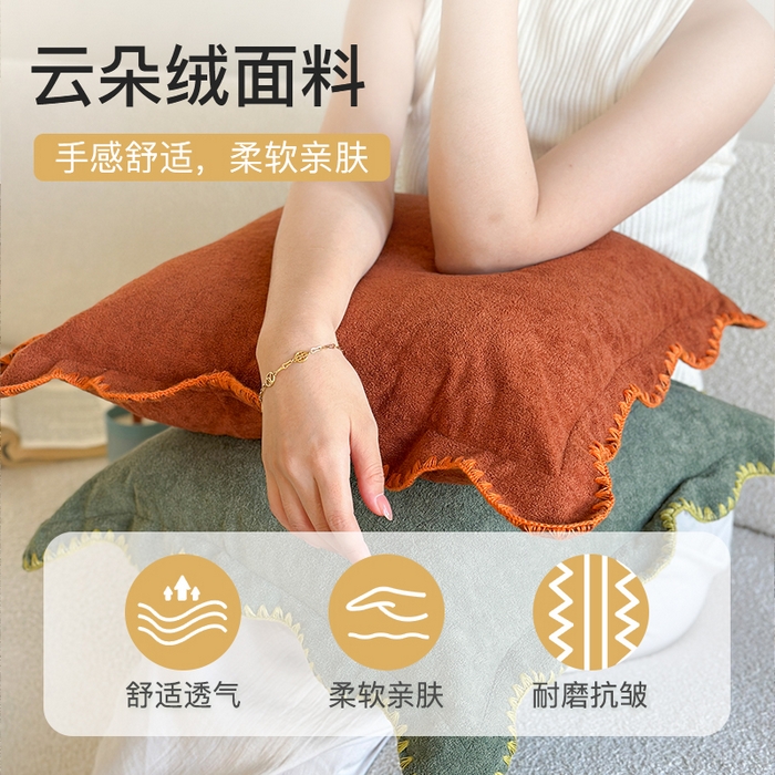 91家纺网 家纺一手货源 找家纺 美茉家居 2025新款云朵绒曲边方枕抱枕 草墨灰