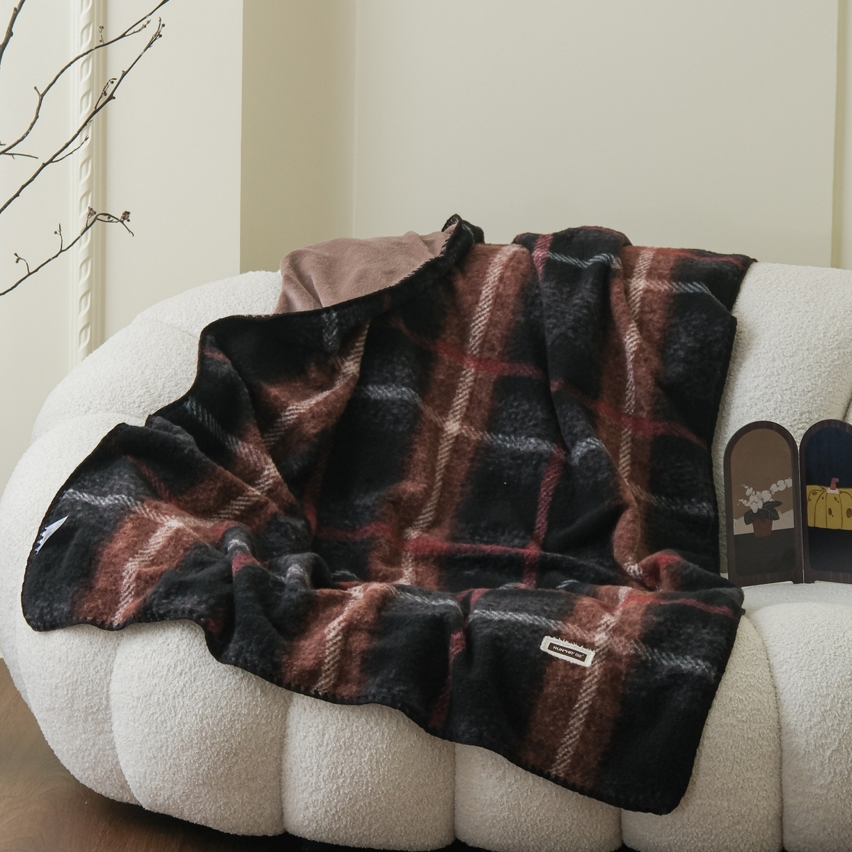 庭笙 2025新款羊呢绒牛奶绒贝壳针毛毯 品格棕