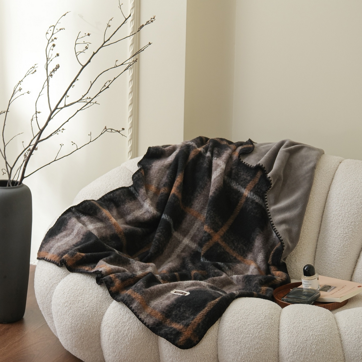 庭笙 2025新款羊呢绒牛奶绒贝壳针毛毯 品格灰