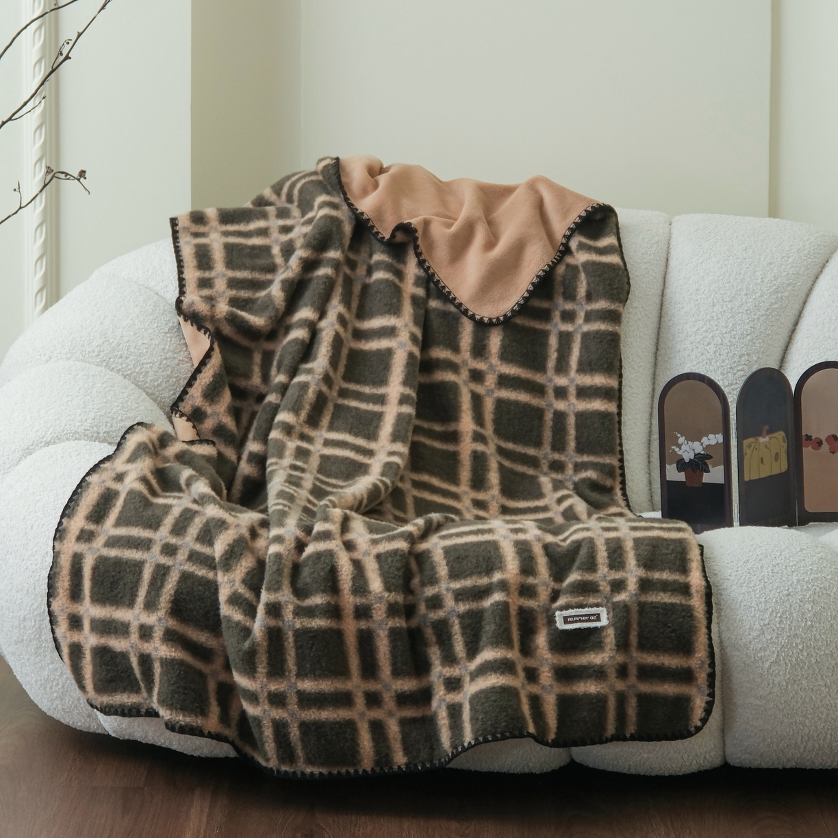 庭笙 2025新款羊呢绒牛奶绒贝壳针毛毯 空间绿