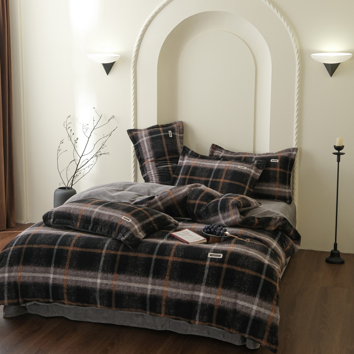 91家纺网 家纺一手货源 找家纺 庭笙 2025新款保暖加厚羊呢绒牛奶绒四件套 品格灰