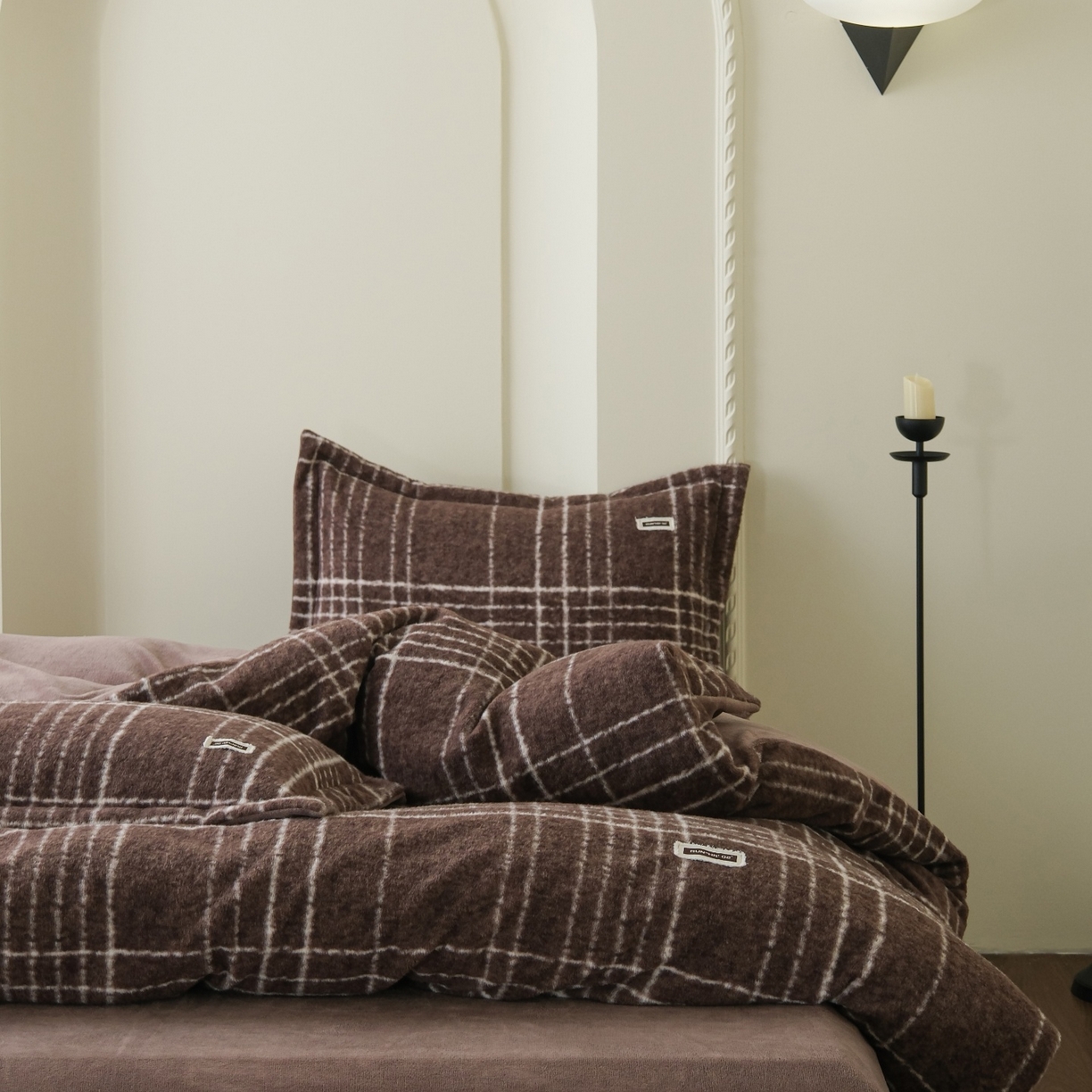 91家纺网 家纺一手货源 找家纺 庭笙 2025新款保暖加厚羊呢绒牛奶绒四件套 印象咖