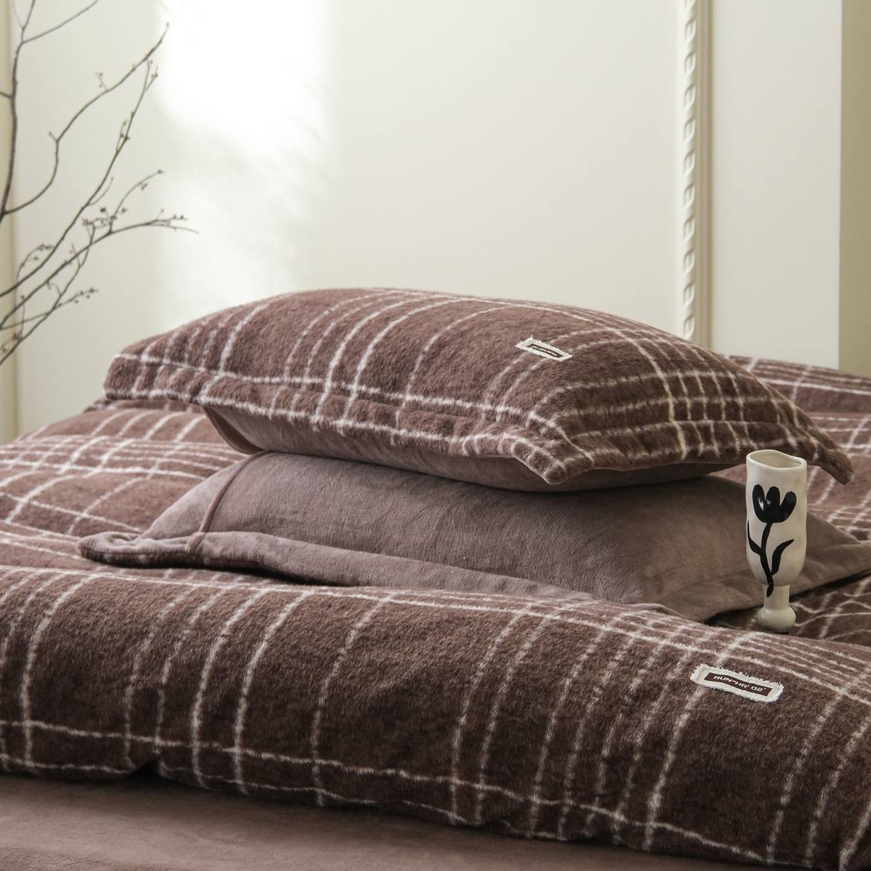 91家纺网 家纺一手货源 找家纺 庭笙 2025新款保暖加厚羊呢绒牛奶绒四件套 印象咖