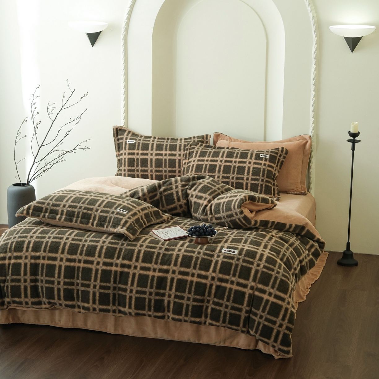 91家纺网 家纺一手货源 找家纺 庭笙 2025新款保暖加厚羊呢绒牛奶绒四件套 空间绿