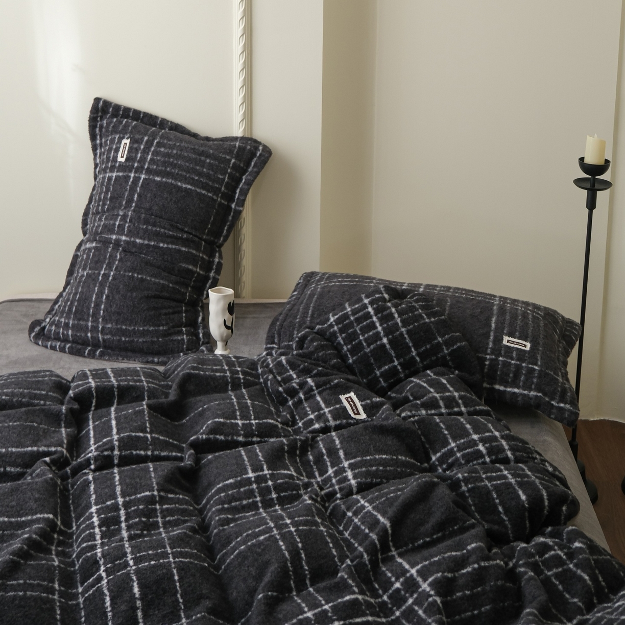 91家纺网 家纺一手货源 找家纺 庭笙 2025新款保暖加厚羊呢绒牛奶绒四件套 印象灰