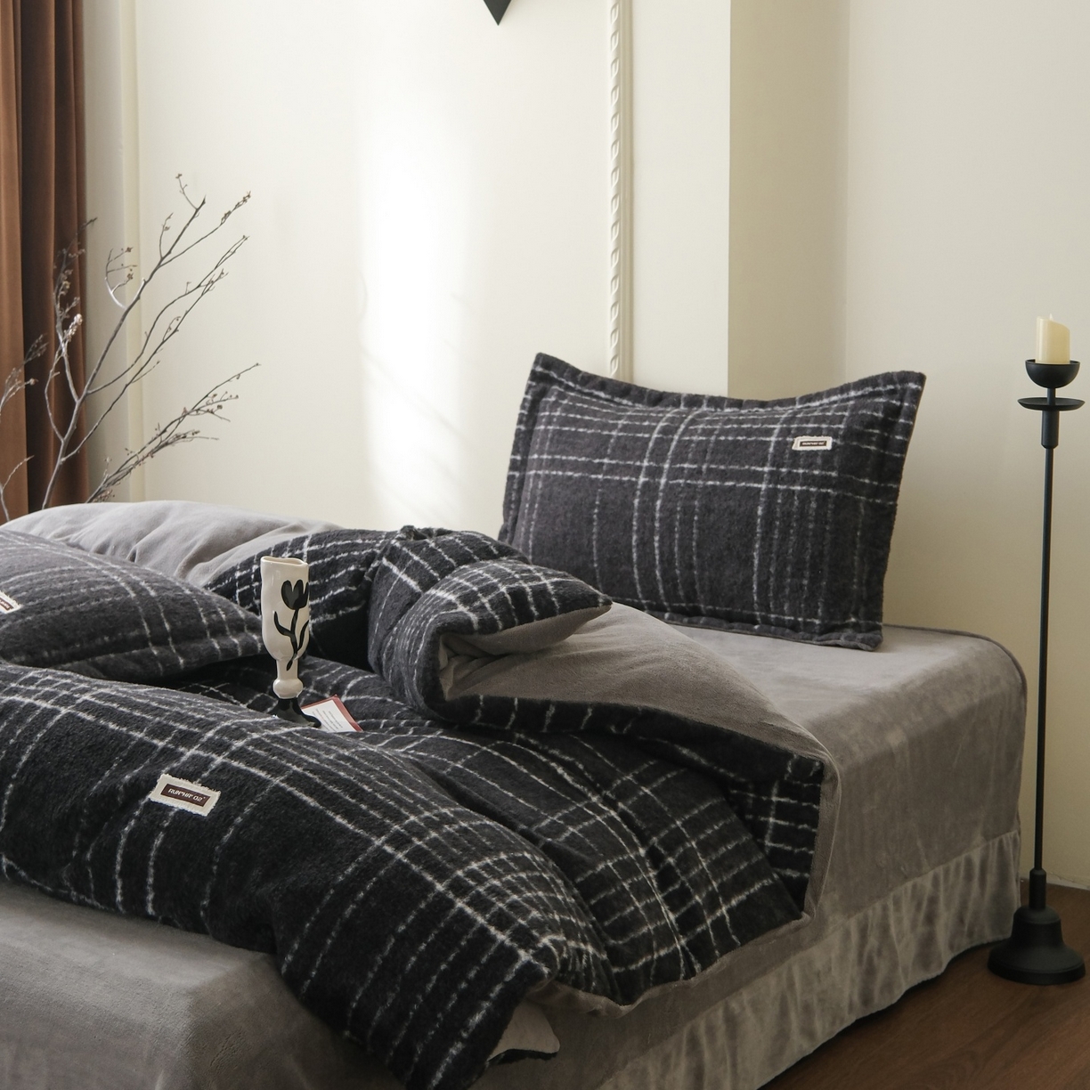 91家纺网 家纺一手货源 找家纺 庭笙 2025新款保暖加厚羊呢绒牛奶绒四件套 印象灰