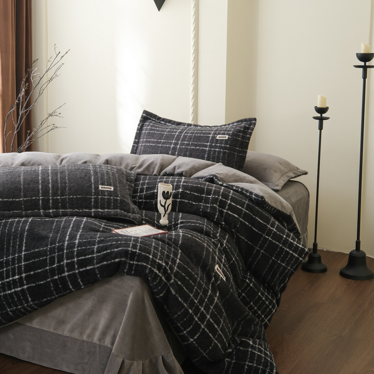 91家纺网 家纺一手货源 找家纺 庭笙 2025新款保暖加厚羊呢绒牛奶绒四件套 印象灰