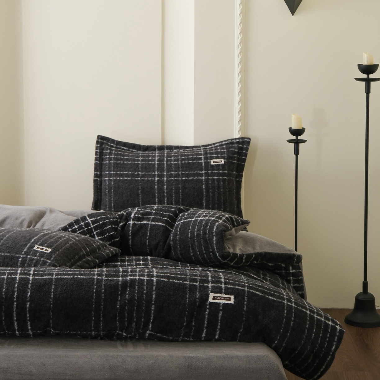 91家纺网 家纺一手货源 找家纺 庭笙 2025新款保暖加厚羊呢绒牛奶绒四件套 印象灰