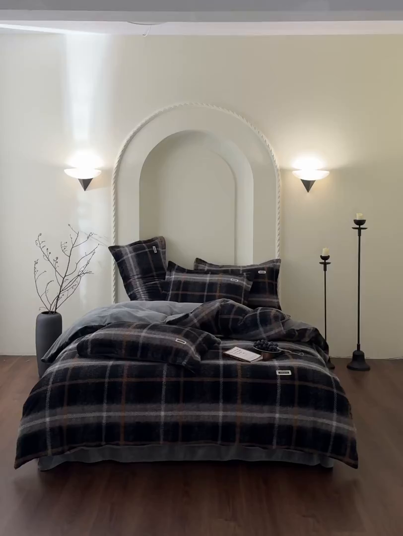 91家纺网 家纺一手货源 找家纺 庭笙 2025新款保暖加厚羊呢绒牛奶绒四件套 品格灰