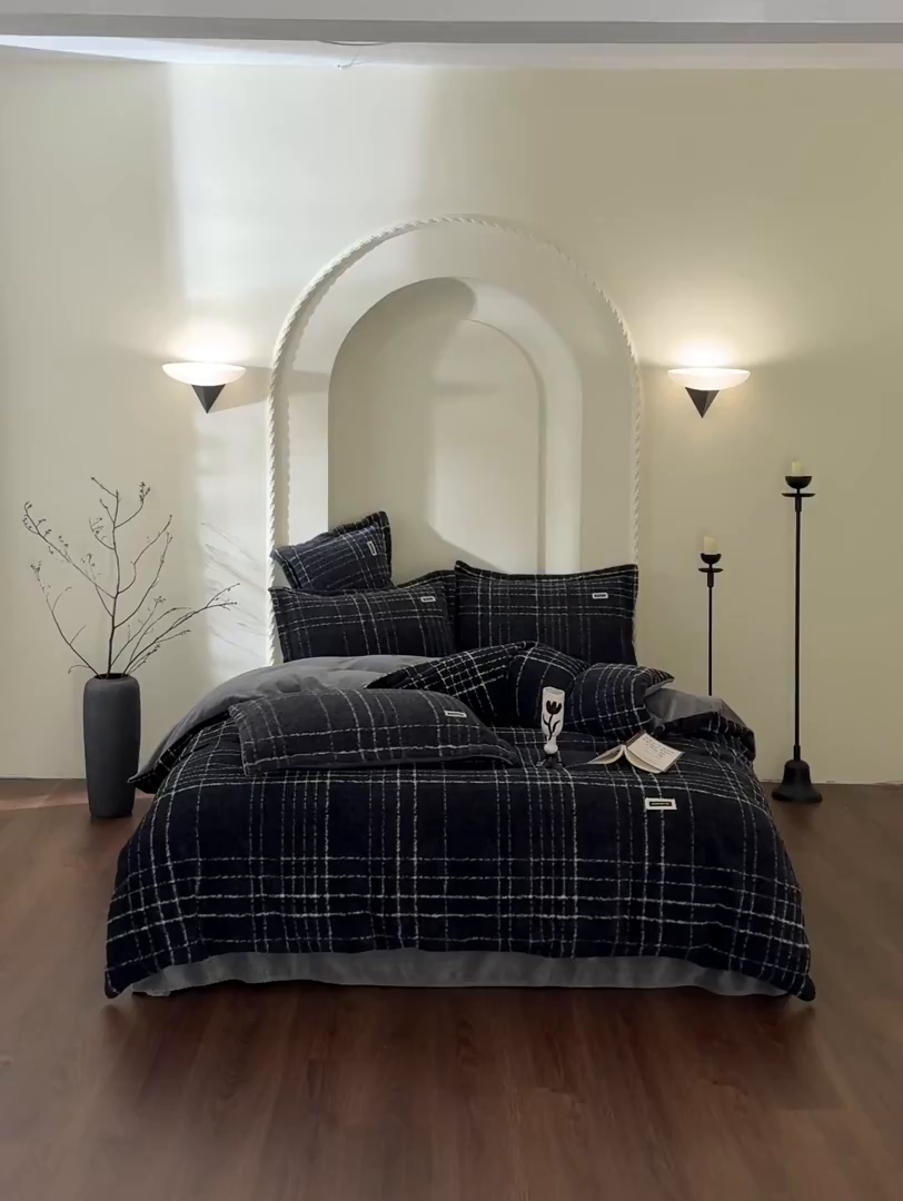 91家纺网 家纺一手货源 找家纺 庭笙 2025新款保暖加厚羊呢绒牛奶绒四件套 印象灰