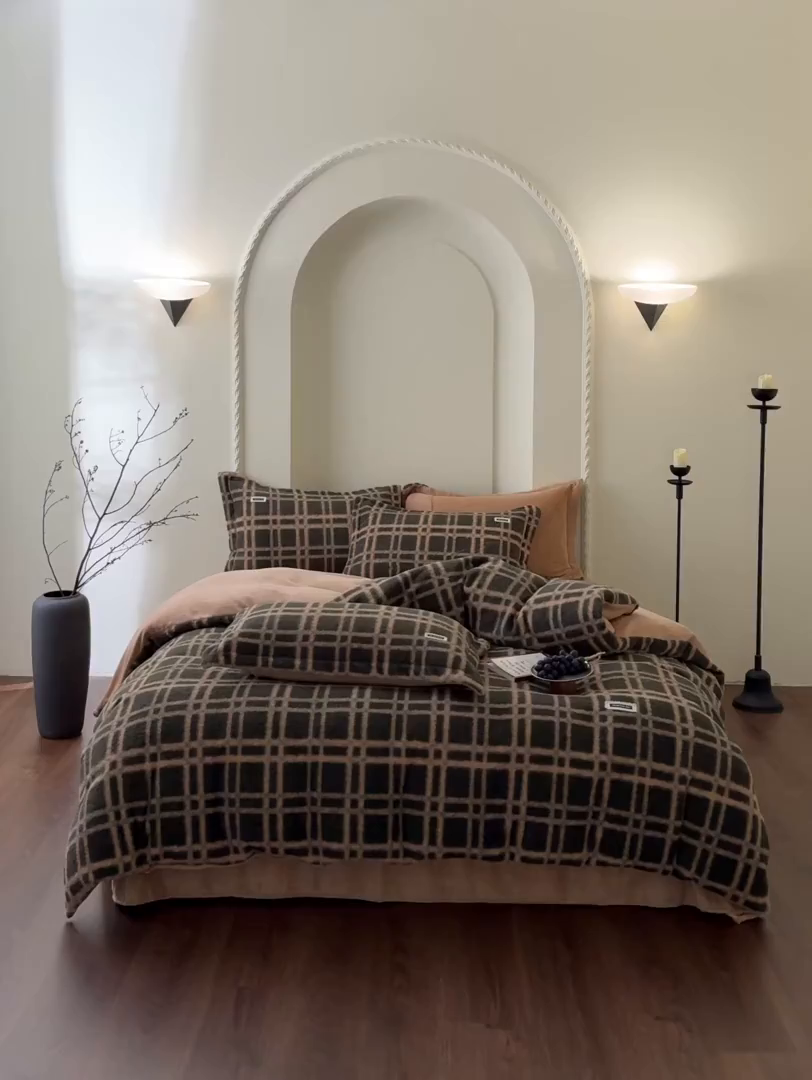 91家纺网 家纺一手货源 找家纺 庭笙 2025新款保暖加厚羊呢绒牛奶绒四件套 空间绿