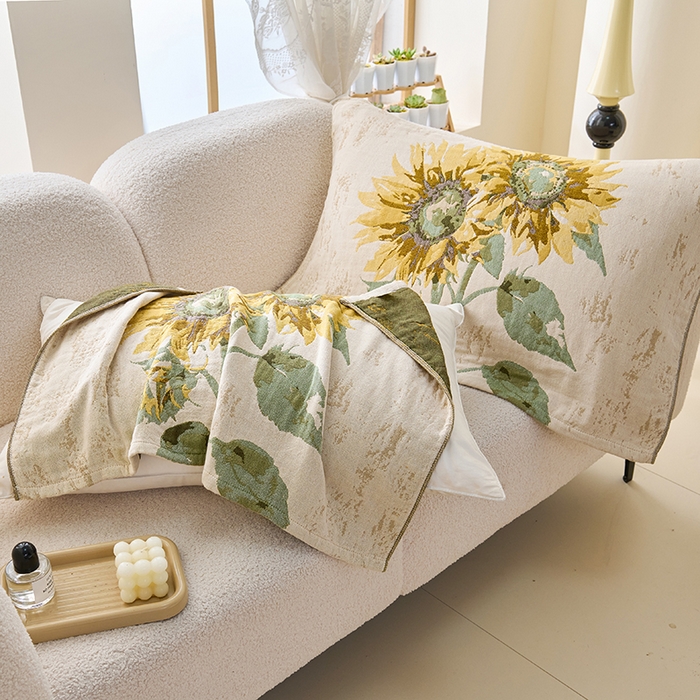 91家纺网 家纺一手货源 找家纺 棠薇家纺 2025新款纯棉纱布枕巾水洗全棉枕巾色织提花透气排汗预缩水 向阳花