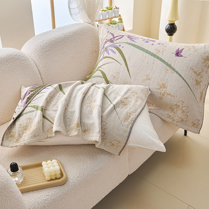 91家纺网 家纺一手货源 找家纺 棠薇家纺 2025新款纯棉纱布枕巾水洗全棉枕巾色织提花透气排汗预缩水 兰草