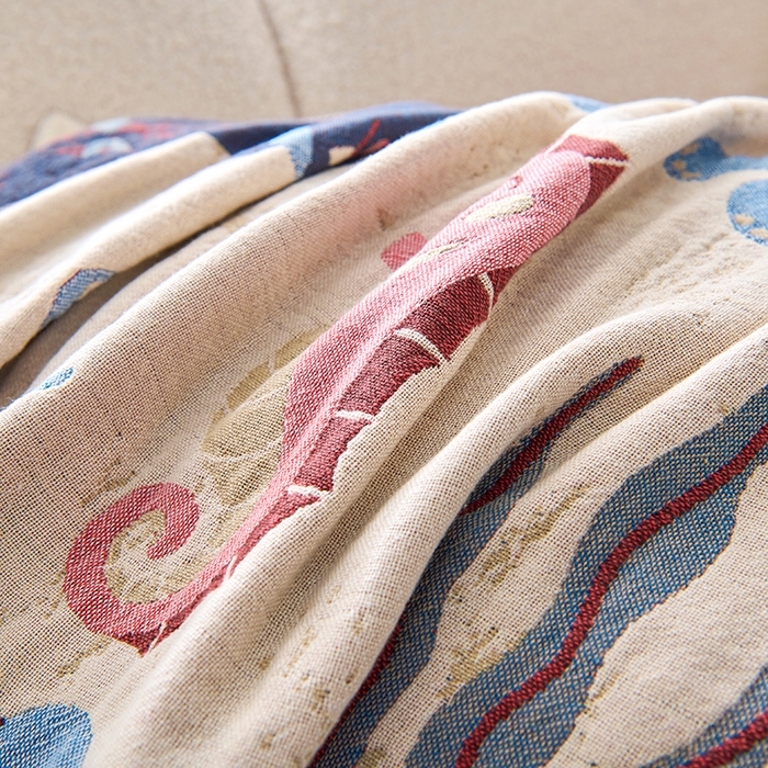 91家纺网 家纺一手货源 找家纺 棠薇家纺 2025新款纯棉纱布枕巾水洗全棉枕巾色织提花透气排汗预缩水 海底世界