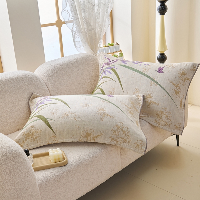 91家纺网 家纺一手货源 找家纺 棠薇家纺 2025新款纯棉纱布枕巾水洗全棉枕巾色织提花透气排汗预缩水 兰草