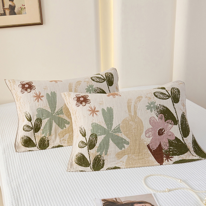 91家纺网 家纺一手货源 找家纺 棠薇家纺 2025新款纯棉纱布枕巾水洗全棉枕巾色织提花透气排汗预缩水 复活兔