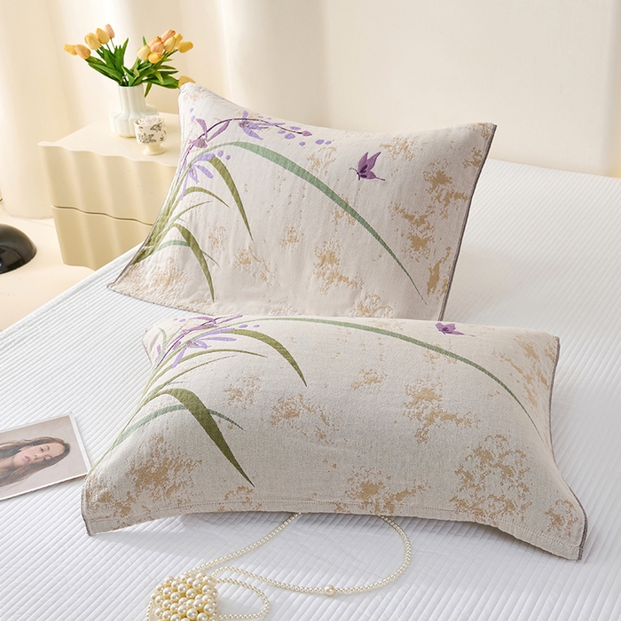 91家纺网 家纺一手货源 找家纺 棠薇家纺 2025新款纯棉纱布枕巾水洗全棉枕巾色织提花透气排汗预缩水 兰草