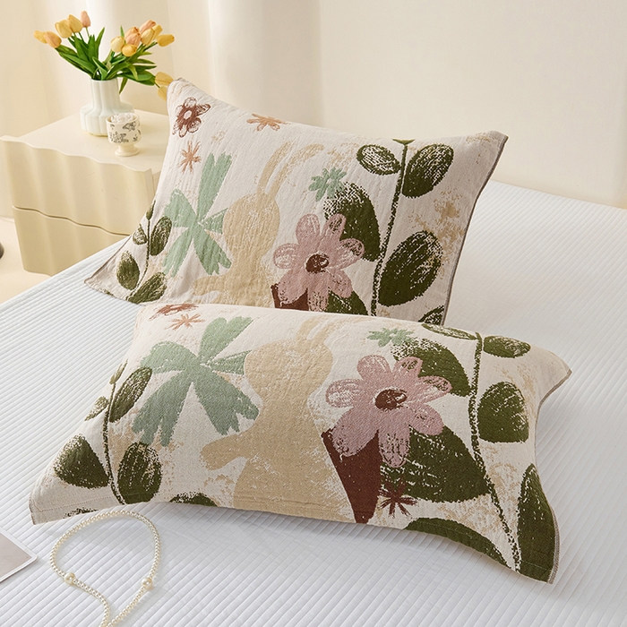 91家纺网 家纺一手货源 找家纺 棠薇家纺 2025新款纯棉纱布枕巾水洗全棉枕巾色织提花透气排汗预缩水 复活兔