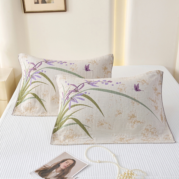 91家纺网 家纺一手货源 找家纺 棠薇家纺 2025新款纯棉纱布枕巾水洗全棉枕巾色织提花透气排汗预缩水 兰草