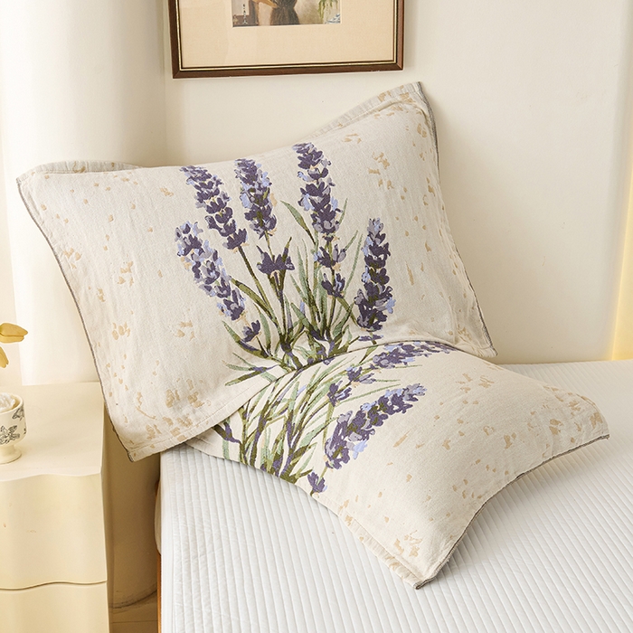 91家纺网 家纺一手货源 找家纺 棠薇家纺 2025新款纯棉纱布枕巾水洗全棉枕巾色织提花透气排汗预缩水 薰衣草