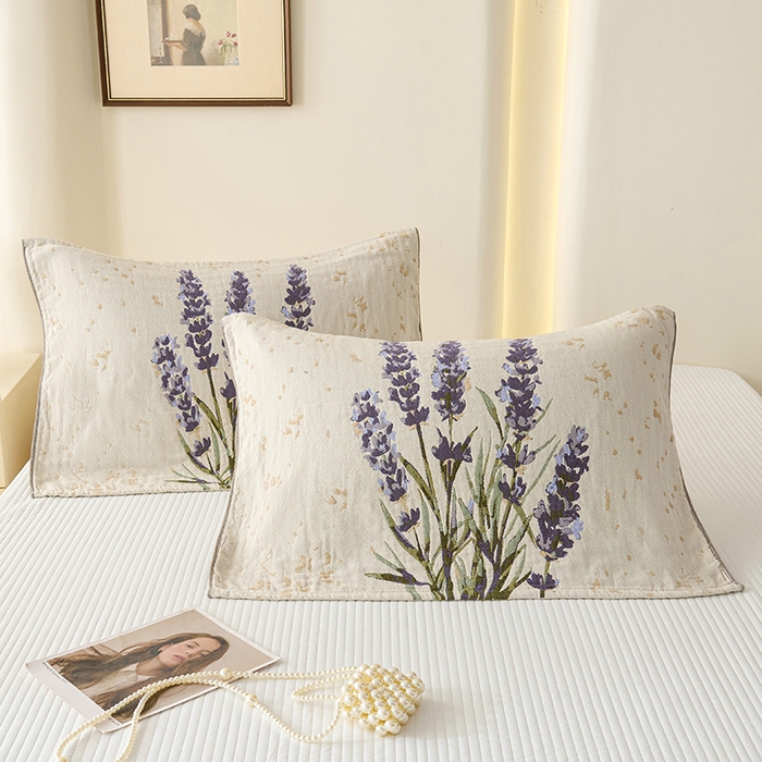 91家纺网 家纺一手货源 找家纺 棠薇家纺 2025新款纯棉纱布枕巾水洗全棉枕巾色织提花透气排汗预缩水 薰衣草