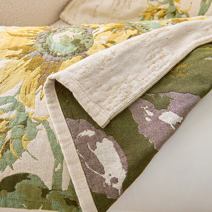 91家纺网 家纺一手货源 找家纺 棠薇家纺 2025新款纯棉纱布枕巾水洗全棉枕巾色织提花透气排汗预缩水 向阳花