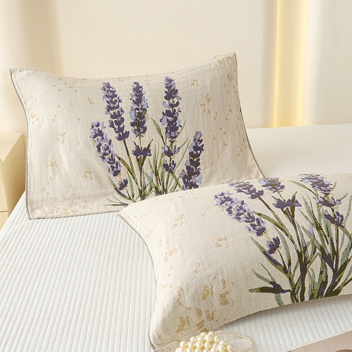 91家纺网 家纺一手货源 找家纺 棠薇家纺 2025新款纯棉纱布枕巾水洗全棉枕巾色织提花透气排汗预缩水 薰衣草