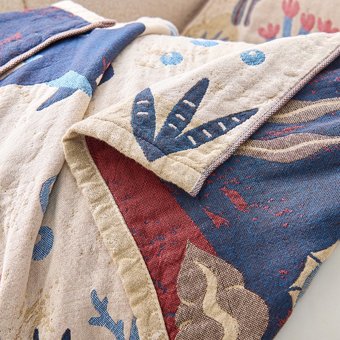 91家纺网 家纺一手货源 找家纺 棠薇家纺 2025新款纯棉纱布枕巾水洗全棉枕巾色织提花透气排汗预缩水 海底世界