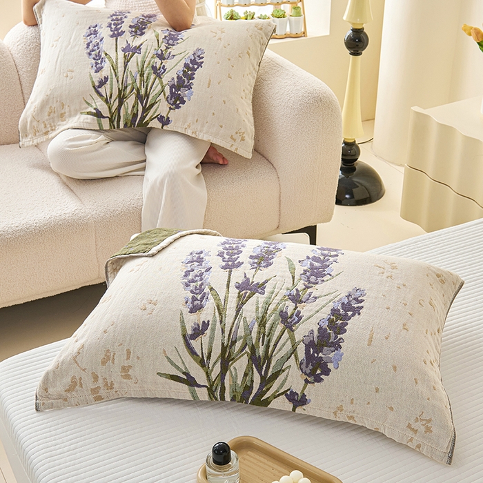 91家纺网 家纺一手货源 找家纺 棠薇家纺 2025新款纯棉纱布枕巾水洗全棉枕巾色织提花透气排汗预缩水 薰衣草