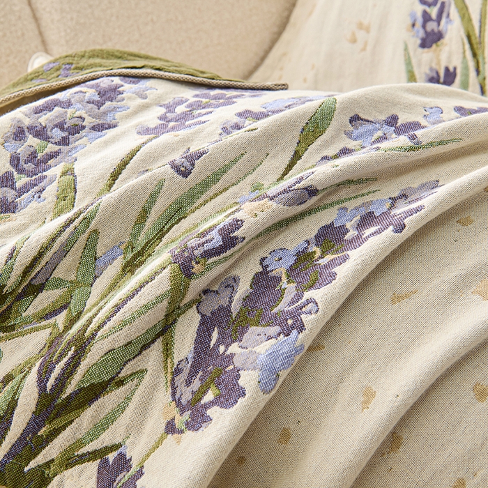 91家纺网 家纺一手货源 找家纺 棠薇家纺 2025新款纯棉纱布枕巾水洗全棉枕巾色织提花透气排汗预缩水 薰衣草