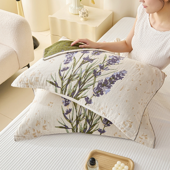 91家纺网 家纺一手货源 找家纺 棠薇家纺 2025新款纯棉纱布枕巾水洗全棉枕巾色织提花透气排汗预缩水 薰衣草