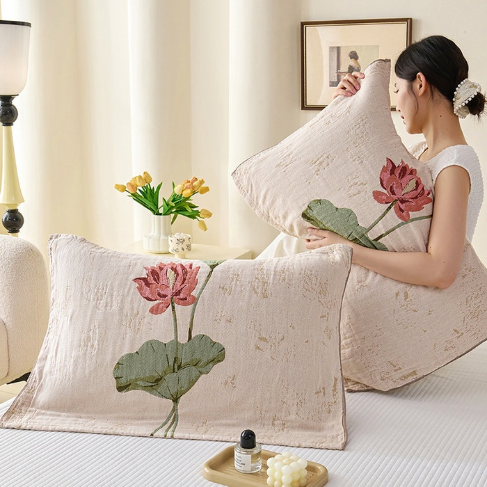 91家纺网 家纺一手货源 找家纺 （总）棠薇家纺 2025新款纯棉纱布枕巾水洗全棉枕巾色织提花透气排汗预缩水