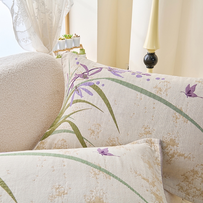 91家纺网 家纺一手货源 找家纺 棠薇家纺 2025新款纯棉纱布枕巾水洗全棉枕巾色织提花透气排汗预缩水 兰草