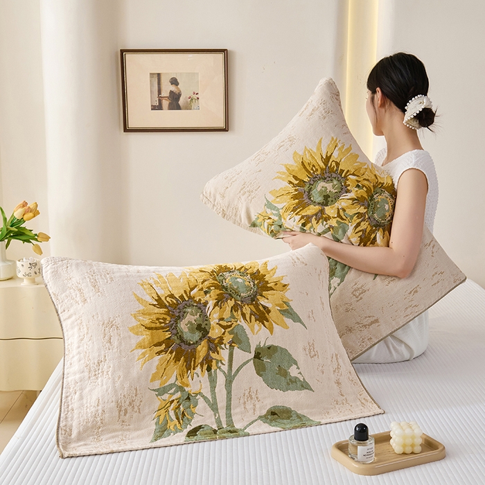 91家纺网 家纺一手货源 找家纺 （总）棠薇家纺 2025新款纯棉纱布枕巾水洗全棉枕巾色织提花透气排汗预缩水