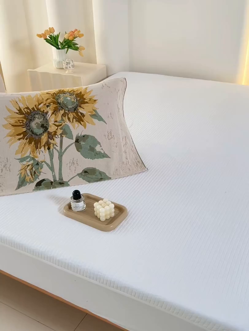 91家纺网 家纺一手货源 找家纺 棠薇家纺 2025新款纯棉纱布枕巾水洗全棉枕巾色织提花透气排汗预缩水 向阳花