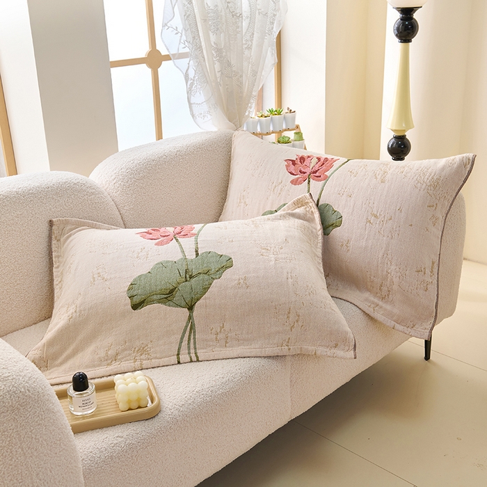 91家纺网 家纺一手货源 找家纺 棠薇家纺 2025新款纯棉纱布枕巾水洗全棉枕巾色织提花透气排汗预缩水 听荷