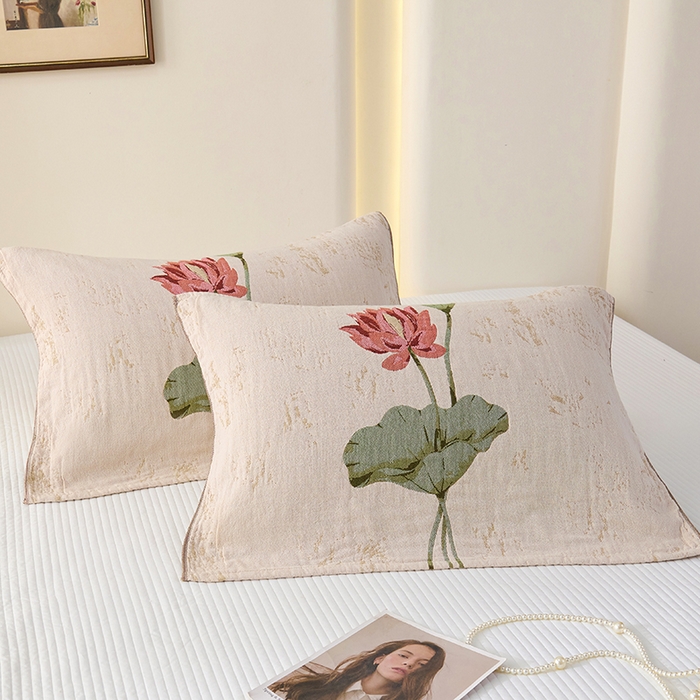 91家纺网 家纺一手货源 找家纺 棠薇家纺 2025新款纯棉纱布枕巾水洗全棉枕巾色织提花透气排汗预缩水 听荷