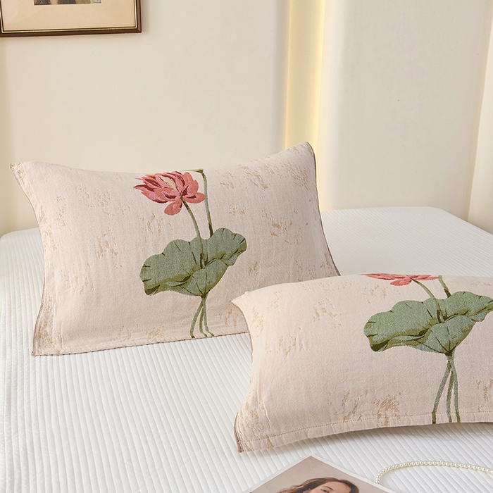 91家纺网 家纺一手货源 找家纺 棠薇家纺 2025新款纯棉纱布枕巾水洗全棉枕巾色织提花透气排汗预缩水 听荷