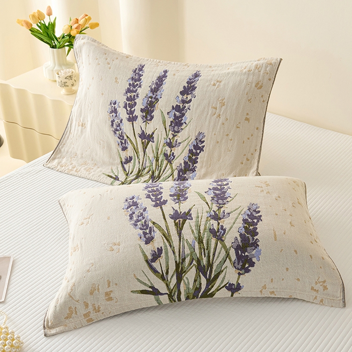 91家纺网 家纺一手货源 找家纺 棠薇家纺 2025新款纯棉纱布枕巾水洗全棉枕巾色织提花透气排汗预缩水 薰衣草