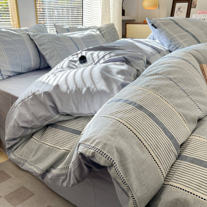 91家纺网 家纺一手货源 找家纺 宜代光年 2025新款全棉纯棉色织提花瑞拉系列四件套 瑞拉-蓝