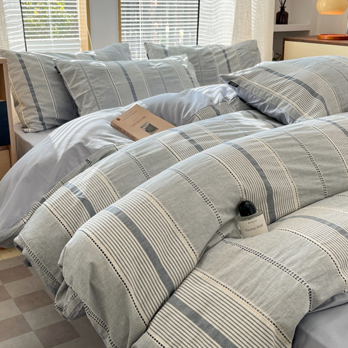 91家纺网 家纺一手货源 找家纺 宜代光年 2025新款全棉纯棉色织提花瑞拉系列四件套 瑞拉-蓝