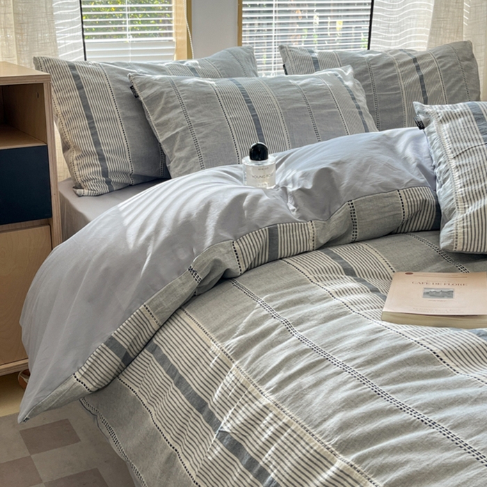 91家纺网 家纺一手货源 找家纺 宜代光年 2025新款全棉纯棉色织提花瑞拉系列四件套 瑞拉-蓝