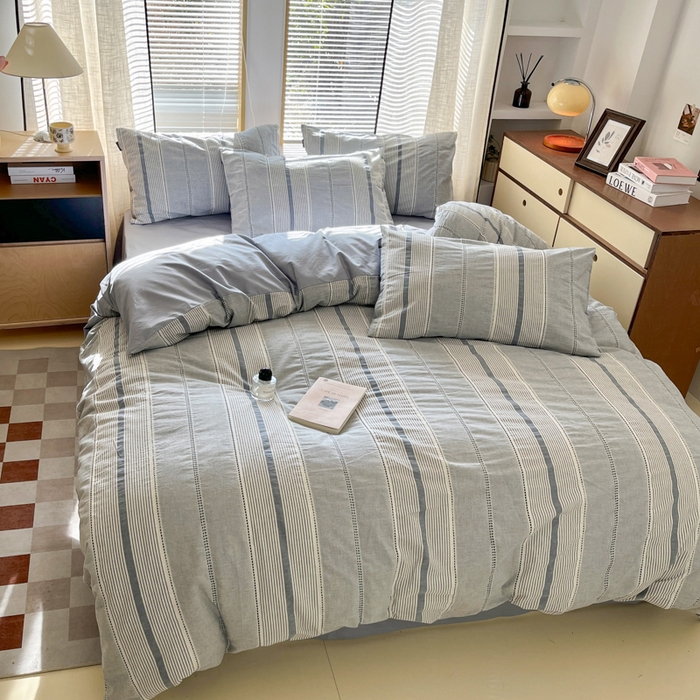 91家纺网 家纺一手货源 找家纺 宜代光年 2025新款全棉纯棉色织提花瑞拉系列四件套 瑞拉-蓝