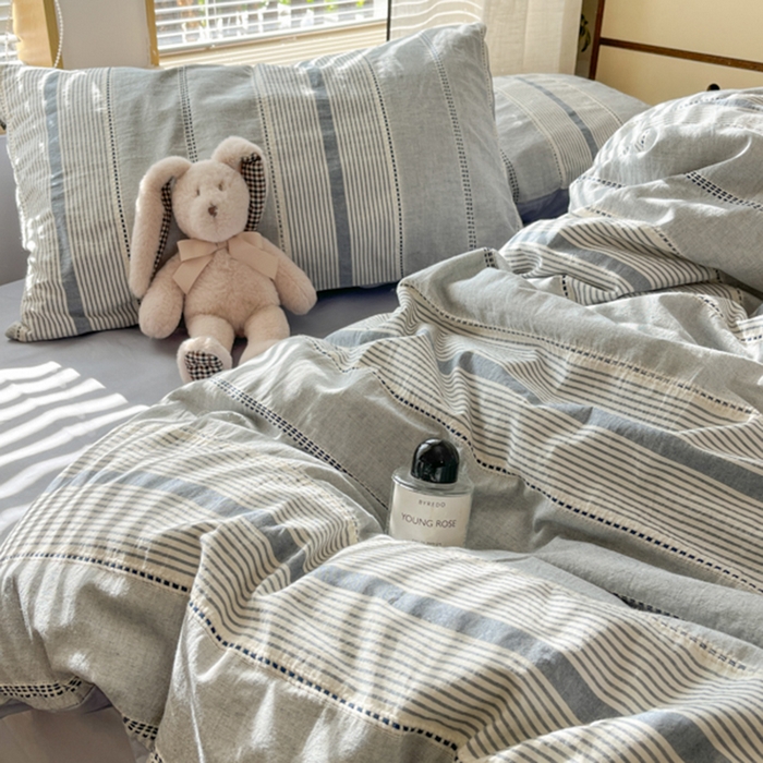 91家纺网 家纺一手货源 找家纺 宜代光年 2025新款全棉纯棉色织提花瑞拉系列四件套 瑞拉-蓝