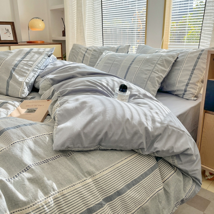 91家纺网 家纺一手货源 找家纺 宜代光年 2025新款全棉纯棉色织提花瑞拉系列四件套 瑞拉-蓝