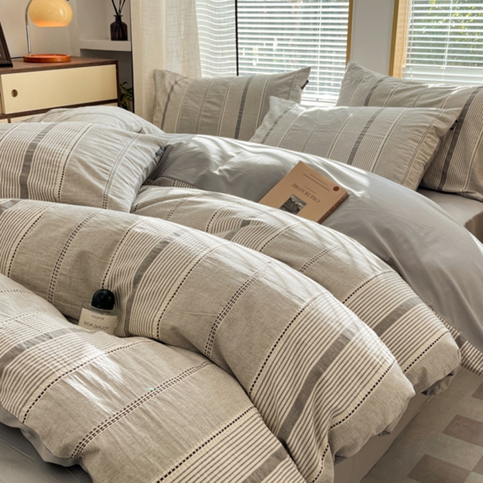 91家纺网 家纺一手货源 找家纺 宜代光年 2025新款全棉纯棉色织提花瑞拉系列四件套 瑞拉-灰