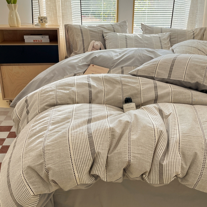 91家纺网 家纺一手货源 找家纺 宜代光年 2025新款全棉纯棉色织提花瑞拉系列四件套 瑞拉-灰